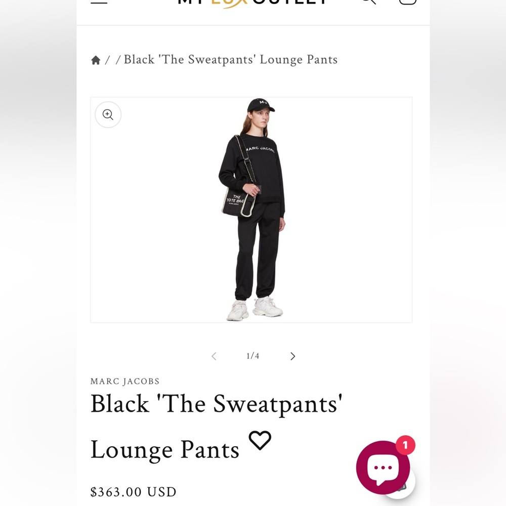 Marc Jacobs Ladies Classic Black Logo “The Sweatpants” Joggers/Lounge Pants-S